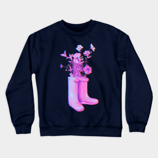 Pink floral rain boots Crewneck Sweatshirt by Mimie20